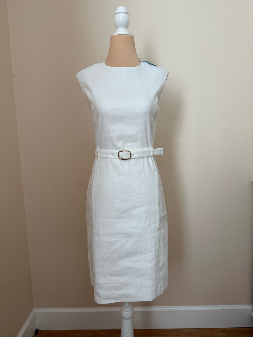 Ann Taylor White Linen Blend Belted Sheath Dress 00P NWT